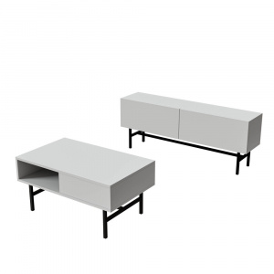 Set comoda TV si masuta de cafea, 138x29.5x50 cm, 90x54x39.6 cm, alb