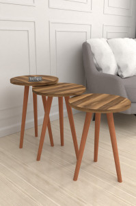 Set  de 3 masute din PAL cu textura lemn, Nest