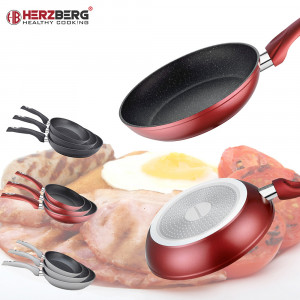 Set de tigai din aluminiu forjat 3 piese 20/24/28 cm, Herzberg HG-FP3, burgundy