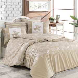 Set lenjerie pat pentru 2 persoane BEVERLY HILLS POLO CLUB, 4 piese, crem-alb