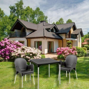 Set masa cu doua scaune, cadru din plastic rezistent si picioare din aluminiu, exterior si interior