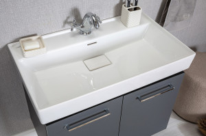 Set mobilier baie cu lavoar, corp lavoar si dulap oglinda, Maria, alb-gri antracit