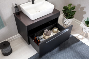 Set mobilier baie cu lavoar, corp lavoar si oglinda, Nina, maro