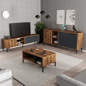 Set mobilier sufragerie trei piese, Almeria, nuc cu gri antracit