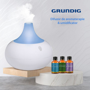 Umidificator difuzor aromaterapie, difuzie 360°, lampa de veghe, 140 ml
