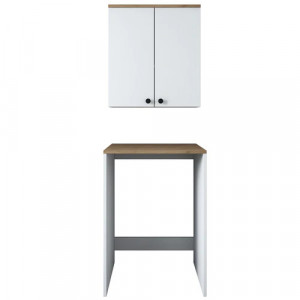 Ansamblu masca masina de spalat cu dulap suspendat,alb-stejar,91.8x65x60cm, 71.8x65x32cm