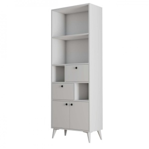 Biblioteca cu rafturi si polite, 195x35x69 cm, alb
