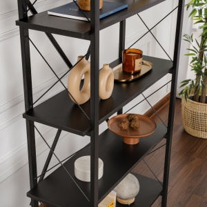 Biblioteca Elysian din PAL melaminat si metal, 90 cm, maro cu negru - Img 4