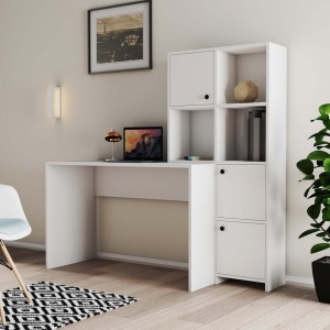 Birou lucru cu rafturi dreapta, dimensiuni 120x75x51.5 cm, alb - Img 1