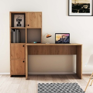 Birou lucru cu rafturi stanga, dimensiuni 120x75x51.5 cm, stejar cu alb - Img 4