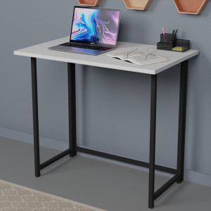 Birou pliabil PAL cu metal, 80x50 x72cm, alb cu negru
