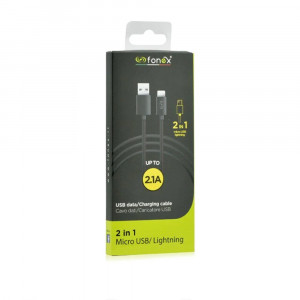 Cablu date Fonex reversibil 2 in 1 microUSB/Lightning 1m NEGRU