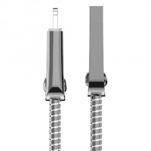 Cablu de incarcare/transfer rapid, owerline SMS-BJ01 de 1m si 2.4A, MicroUSB - Lightning(Iphone), argintiu