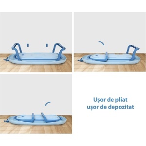 Cadita de baie pliabila pentru bebe cu sezut antiderapant, bleu cu alb