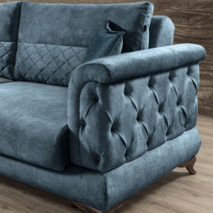 Canapea extensibila Elegans cu cadru lemn si tapiterie de catifea albastra