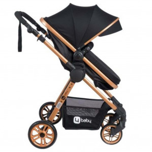 Carucior copii cu maner reversibil, pliabil, spatar reglabil si rabatabil, Comfort Gold, negru