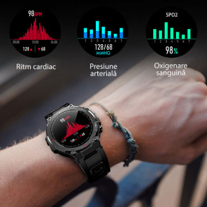 Ceas inteligent smartwatch barbati - femei, ritm cardiac, oxigen sange, tensiune arteriala, Efour Tech K22, verde