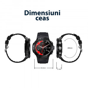 Ceas inteligent smartwatch barbati - femei, ritm cardiac, oxigen sange, tensiune arteriala, Efour Tech K28H, albastru