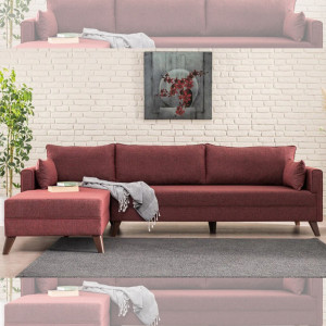 Coltar cu sezlong stanga Bella, bordo, 275x85x165cm