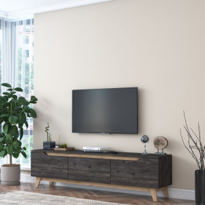 Comoda TV clasic, 3 spatii depozitare, nuc negru, Mura