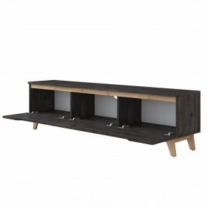 Comoda TV clasic, 3 spatii depozitare, nuc negru, Mura