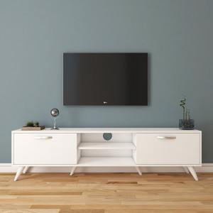 Comoda TV Nevada C1W, culoare alb, 180x35x48,3 cm