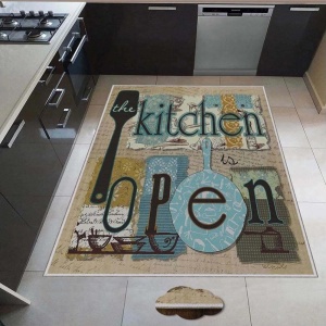 Covor Bucatarie cu print digital 3D, 80X150cm, poliester, antiderapant, model Kitchen Open