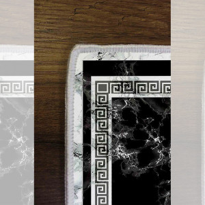 Covor bucatarie Greek Marble, negru cu alb, antiderapant, 80x150cm
