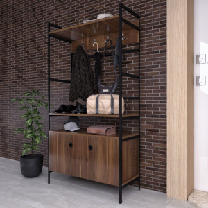Cuier cadru metalic si lemn Rustic, nuc 179x90x39cm
