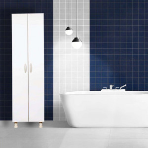Dulap baie cu 2 usi Ralf, alb lucios, 50x32x162cm