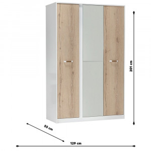 Dulap dormitor Laris, Asos Home, alb-stejar, 129x201x55cm