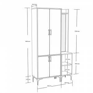 Dulap multifunctional cu cuier si oglinda stanga, 1050x350x1950, alb