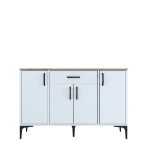 Duap multifunctional cu sertar, alb cu blat nuc, din PAL, Jerra