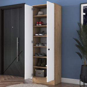 Dulap multifunctional pentru depozitare  cu 2 usi pentru dormitor, hol sau birou, Aris P6M13, alb cu nuc