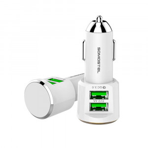 Incarcator auto cu 2 porturi, Model SMS-A65, Quick Charge 3.0 plus cablu Type-C, alb