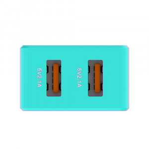 Incarcator retea cu 2 porturi, model Macaron SMS-A53 plus cablu Type-C, turqoise