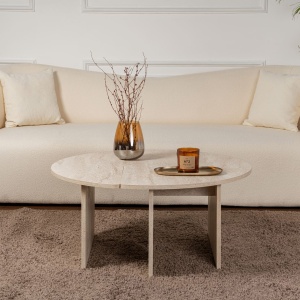 Masuta de cafea Moira din PAL melaminat, diametru 90 cm, culoare travertin - Img 6