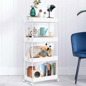Organizator pe roti cu 4 rafturi, Asos, alb