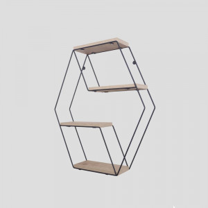 Raft de perete cu 4 polite, stil industrial, stejar cu negru, Mira.