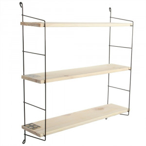 Raft de perete decorativ cu 3 polite, lemn masiv , negru