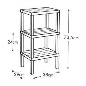 Raft modular organizator cu 3 etajere, aspect de lemn stratificat, gri