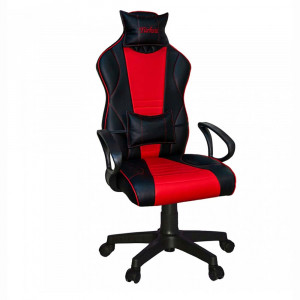 Scaun gaming cu perna Asos, rotativ, piele ecologica, negru cu rosu