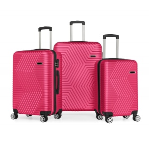 Set 3 trolere Artenova cu 4 roti, comaprtiment rigid, maner telescopic, cifru, fucsia - Img 1
