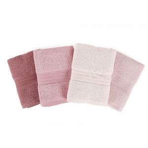 Set 4 prosoape de baie, 100% bumbac, 500 gr/m², 50x90cm, crem - roz