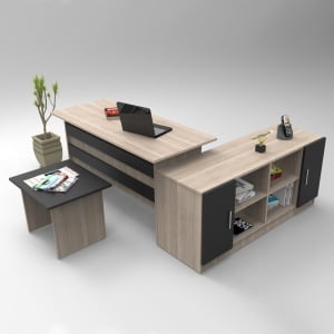 Set birou cu masa si dulap, Duna, stejar - negru