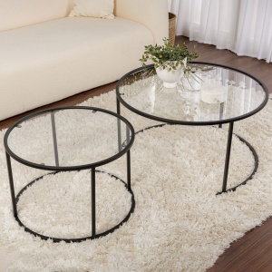 Set de2 masute de cafea Aurum cu blat din sticla securizata si cadru metalic, negru - Img 4