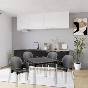 Set masa cu patru scaune, cadru din plastic rezistent si picioare din aluminiu, exterior si interior
