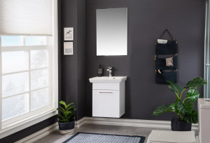 Set mobilier baie cu lavoar, corp lavoar si oglinda, Andia, alb