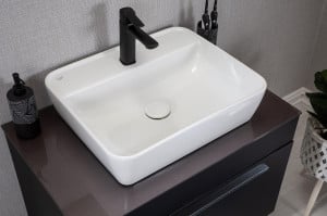 Set mobilier baie cu lavoar, corp lavoar si oglinda, Nina, maro