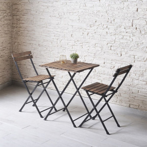 Set Mobilier Bistro 2 scaune + 1 Masa, Lemn Masiv, cu structura metal, Asos Home